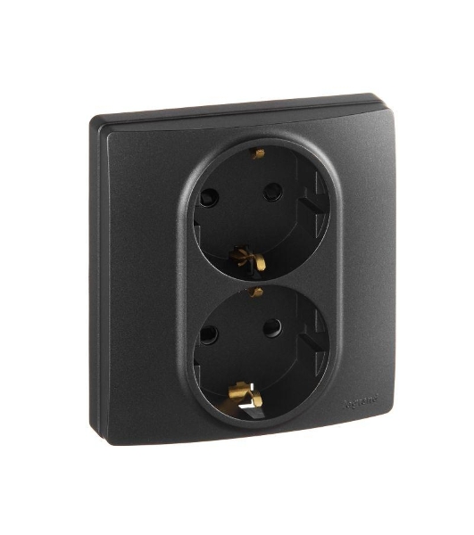 Розетка 2X2К+З, авт.зажимы, защ.шт, антрацит ETIKA