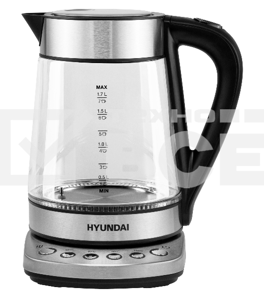Чайник электрический Hyundai HYK-G3026 1.7л. 2200Вт серебристый/черный (корпус: стекло)