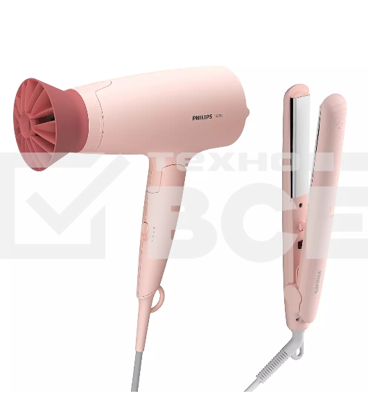 Прибор для укладки волос Philips набор фен + выпрямитель. Цвет розовый