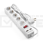 Сетевой фильтр-удлинитель с USB зарядкой ExeGate SP-5-USB-1.8W (5 евророзеток с заземлением, 2 USB-A 2A, 1.8м, защита от перегрузки, выключатель с подсветкой, белый), фото2
