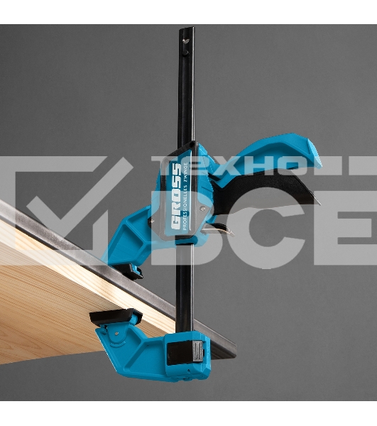 Струбцина реечная Gross быстрозажимная, пистолетного типа, пошаг. механизм, пластиковый корпус,150 мм