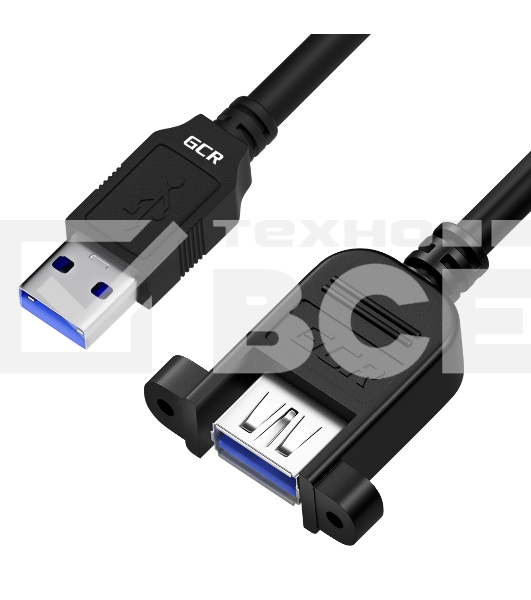 Удлинитель GCR 2.0m USB 3.0, AM/AF крепление под винт, черный, GCR-53902