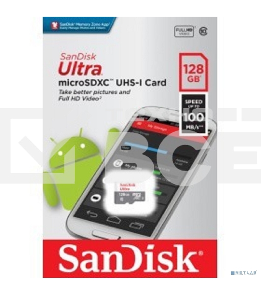 Флеш карта microSD 128GB SanDisk microSDXC Class 10 Ultra UHS-I 100MB/s