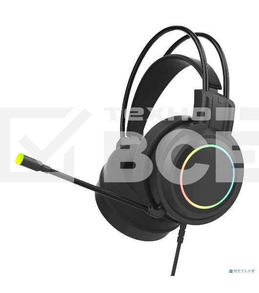 Perfeo игровая гарнитура RGF EARTH черная 1,8 м, разъем 3,5 мм (4 pin) и USB (LED), переходник