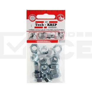 Гайка шестигранная Tech-Krep 103027 М10 цинк. DIN 934 (уп.18 шт) пакет