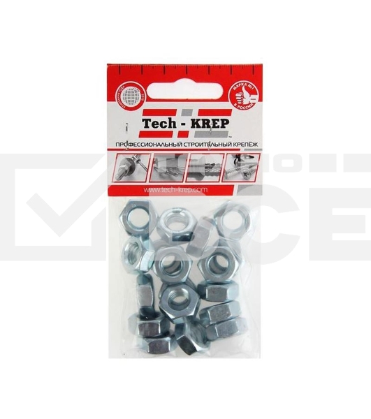 Гайка шестигранная Tech-Krep 103027 М10 цинк. DIN 934 (уп.18 шт) пакет