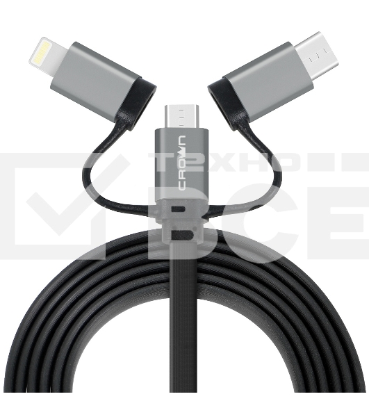 Кабель Crown USB - microUSB/USB Type-C/Lightning CMCU-3182 black