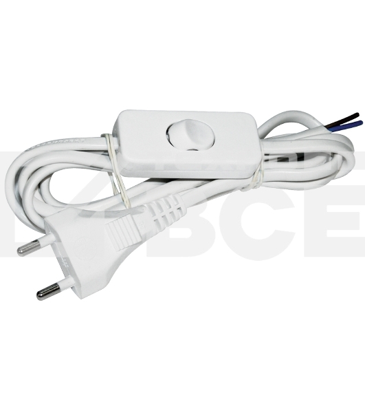 Шнур УШ-1КВ опрессованный с вилкой со встроенным выключателем 2х0,75/2метра, белый ИЭК