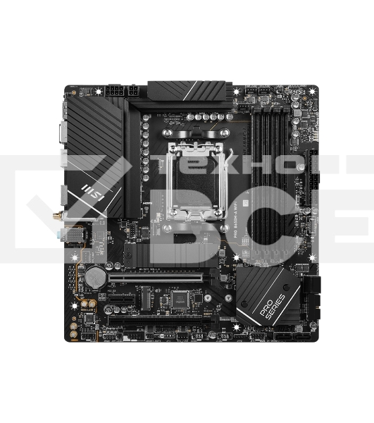 Материнская плата MSI PRO B650M-A WIFI, AM5, AMD B650, 4xDDR5, 4xSATA, 2xM.2, 1xPCI-E 4.0 x16, 1xPCI-E 4.0 x4, 1xDP, 1xHDMI, 1x2.5Gb LAN, 4xUSB 3.2 Gen 1, 4xUSB 3.2 Gen 2, 3x3.5 мм, 7.1, 802.11ax, 5.3, Micro-ATX