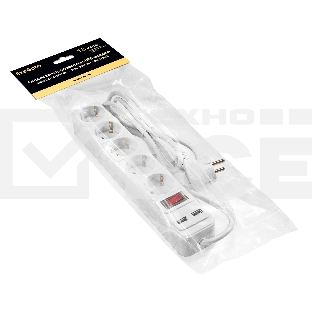 Сетевой фильтр-удлинитель с USB зарядкой ExeGate SP-5-USB-1.8W (5 евророзеток с заземлением, 2 USB-A 2A, 1.8м, защита от перегрузки, выключатель с подсветкой, белый)