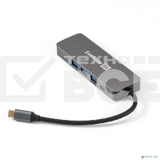 USB-концентратор ExeGate DUB-31C/PD/H (кабель-адаптер USB Type-C --> 3xUSB3.0 + PD 60W + HDMI 4K@30Hz, Plug&Play, серый)
