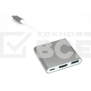 Адаптер Type-C на USB, HDMI 4K Type-С для MacBook, серый
