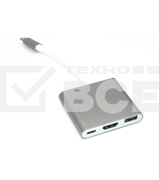 Адаптер Type-C на USB, HDMI 4K Type-С для MacBook, серый