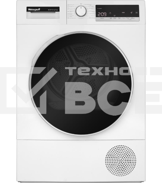 Сушильная машина Weissgauff WD 5297 DS Heat Pump белый, 7 кг, сушка - тепловой насос, программ - 15, 59.6 x 84.5 x 52.5 см