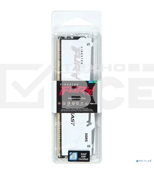 Оперативная память Kingston Fury Beast, DDR5, 16GB (1x16GB), 6000MHz, CL30, с радиатором, RGB, белый
