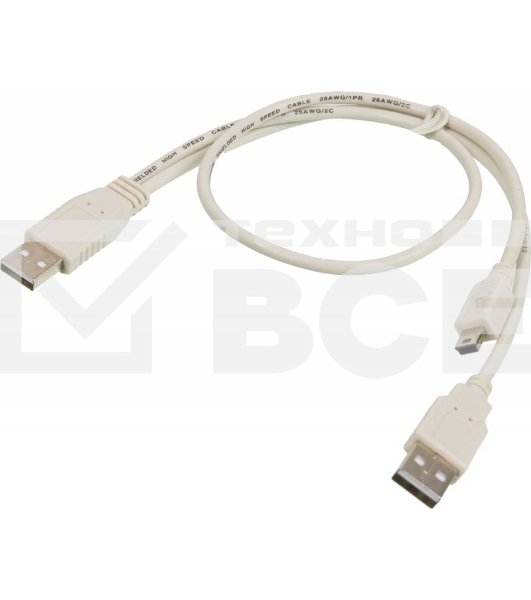 Kабель USB2.0 Ningbo mini (5pin)-A 0,5m +доп.питание A(0.3m)