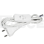 Шнур УШ-1КВ опрессованный с вилкой со встроенным выключателем 2х0,75/2метра, белый ИЭК, фото 1