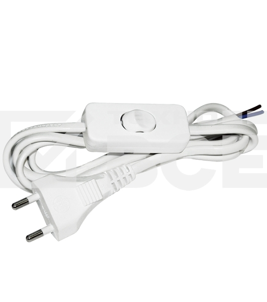 Шнур УШ-1КВ опрессованный с вилкой со встроенным выключателем 2х0,75/2метра, белый ИЭК