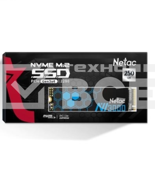 Накопитель SSD Netac NV3000, 250GB, PCIe 3.0 x4, M.2 2280, NVMe, R/W 3000/1400