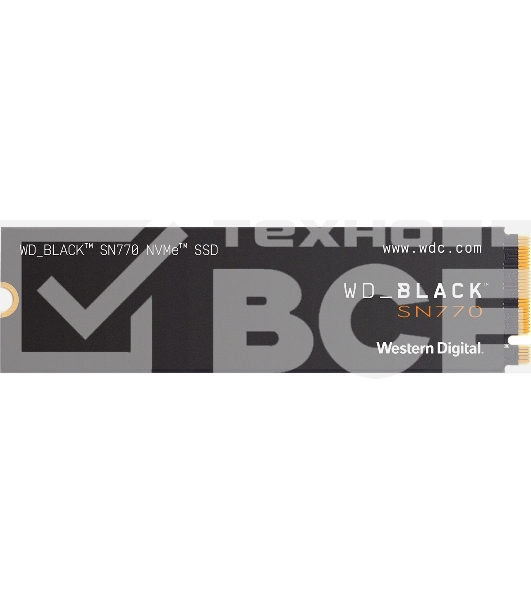 Накопитель WD SSD Black SN770 NVMe, 1.0TB, M.2(22x80mm), NVMe, PCIe 4.0 x4, 3D TLC, R/W 5150/4900MB/s, IOPs 740 000/800 000, TBW 600, DWPD 0.3 (12 мес.)