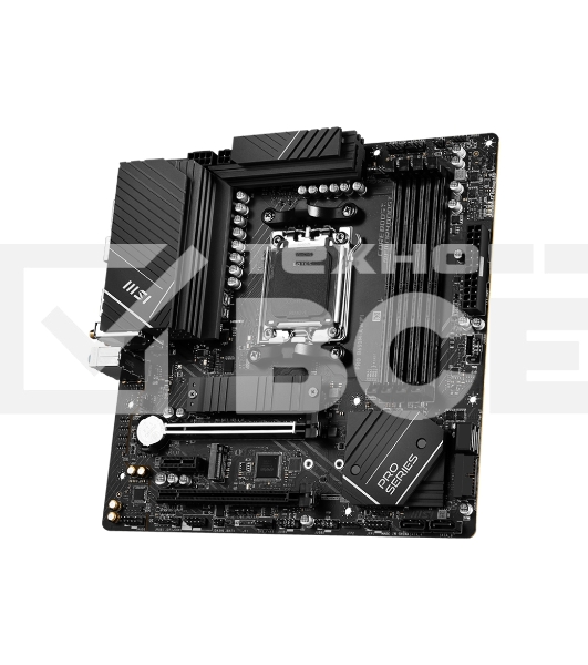 Материнская плата MSI PRO B650M-A WIFI, AM5, AMD B650, 4xDDR5, 4xSATA, 2xM.2, 1xPCI-E 4.0 x16, 1xPCI-E 4.0 x4, 1xDP, 1xHDMI, 1x2.5Gb LAN, 4xUSB 3.2 Gen 1, 4xUSB 3.2 Gen 2, 3x3.5 мм, 7.1, 802.11ax, 5.3, Micro-ATX