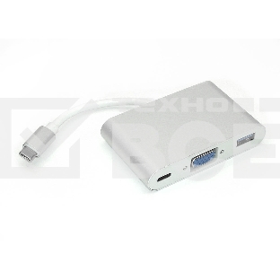 Адаптер Type-C на VGA, USB 3.0 + Type-С для MacBook, серебристый