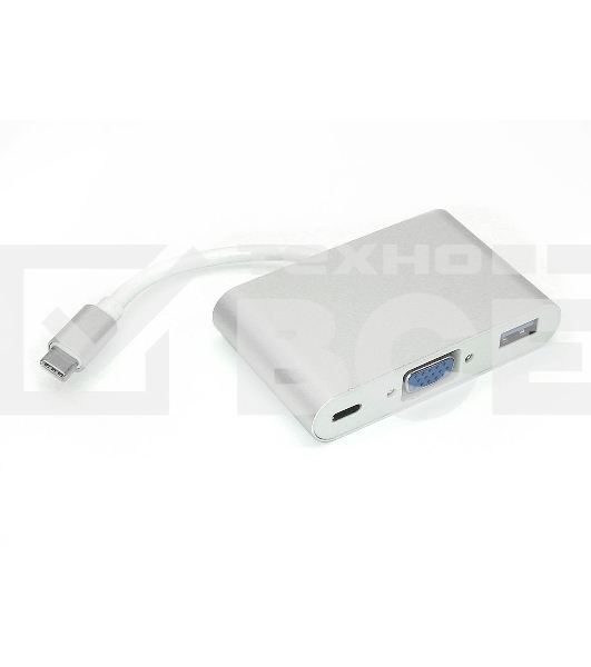 Адаптер Type-C на VGA, USB 3.0 + Type-С для MacBook, серебристый