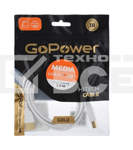Кабель а/в GoPower Длина 1.8 м Разъемы USB A (M)-USB B (M) белый 00-00028931