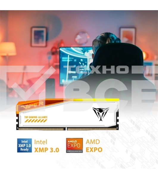 Оперативная память Patriot Viper Elite 5 TUF Gaming, DDR5, 32GB (2x16 GB), 6000 MHz, CL36, радиатор, RGB, белый