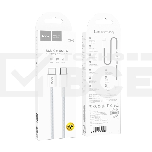 Кабель USB2.0 Hoco Type-C/Type-C, 3А, 60Вт, силиконовая оплетка, X105, 1м, белый, коробка