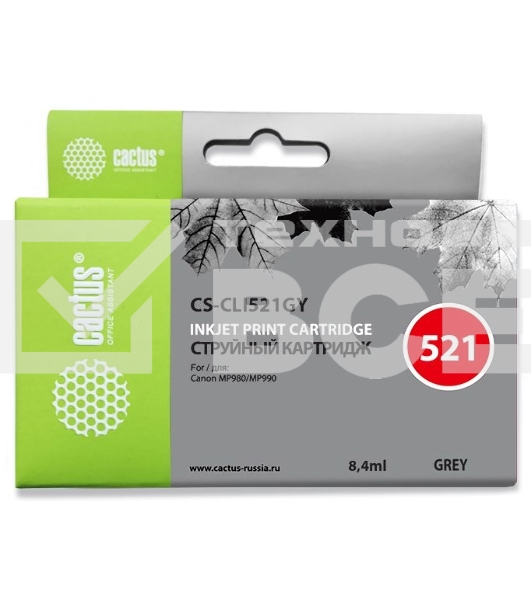 Картридж струйный Cactus CS-CLI521GY серый (8,4 мл) для Canon MP980/MP990