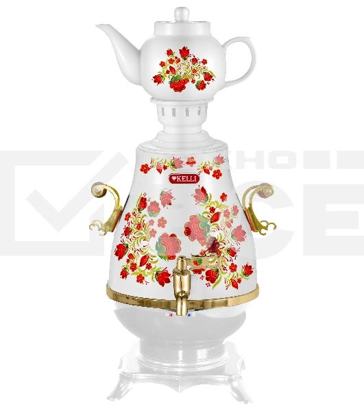 Самовар электрический Kelli KL-1321 Обьем 4 л Заварной чайник 0,9 л Раздельная нагревательная система Кнопки вкл./выкл. и поддержания температуры Функция автоматического кипячения и поддержания температуры Закрытый нагревательный элемент Пластиковый корпу