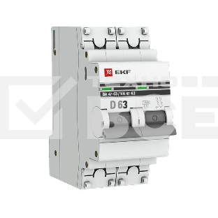 Выключатель автоматический модульный 2п D 63А 4.5кА ВА 47-63 PROxima EKF mcb4763-2-63D-pro