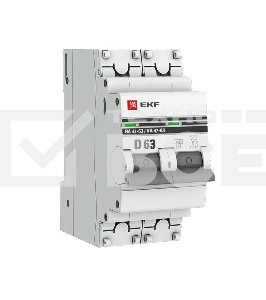 Выключатель автоматический модульный 2п D 63А 4.5кА ВА 47-63 PROxima EKF mcb4763-2-63D-pro