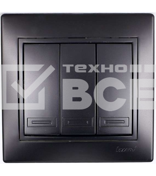 Выключатель 3-кл. 1п СП Мира 10А IP20 со вставкой черн. бархат LEZARD 701-4242-109