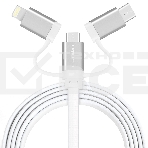Кабель Crown USB - microUSB/USB Type-C/Lightning CMCU-3182 white, фото 1
