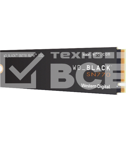 Накопитель WD SSD Black SN770 NVMe, 1.0TB, M.2(22x80mm), NVMe, PCIe 4.0 x4, 3D TLC, R/W 5150/4900MB/s, IOPs 740 000/800 000, TBW 600, DWPD 0.3 (12 мес.)