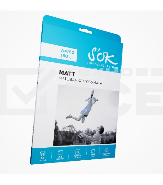 Фотобумага S'OK матовая, формат А4, плотность 180г/м2, 50 листов SA4180050M