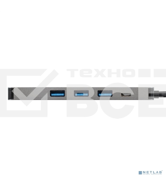 Док-станция ExeGate DUB-31C/PD/H (кабель-адаптер USB Type-C --> 3xUSB3.0 + PD 60W + HDMI 4K@30Hz, Plug&Play, серый)