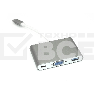 Адаптер Type-C на VGA, USB 3.0 + Type-С для MacBook, серый