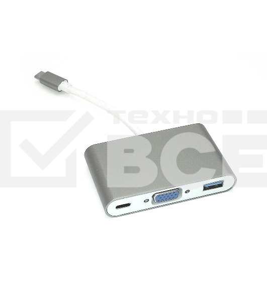 Адаптер Type-C на VGA, USB 3.0 + Type-С для MacBook, серый