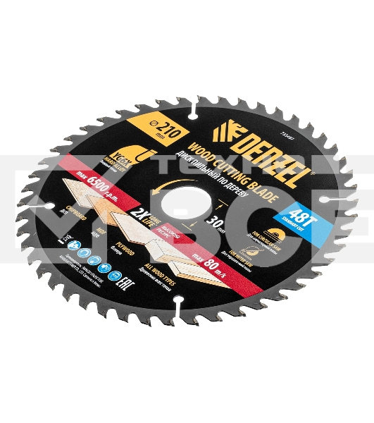 Пильный диск по дереву Denzel ф210 х 30 мм, 48 зубьев 733497