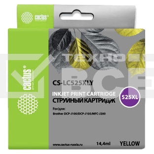 Картридж струйный Cactus CS-LC525XLY желтый (14,4 мл) для Brother DCP-J100/J105/J200