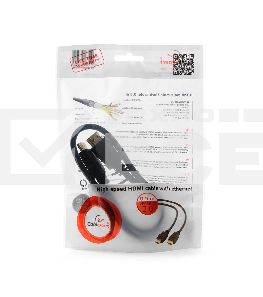 Кабель Cablexpert HDMI CC-HDMI4-0.5M, 19M/19M, v2.0, медь, позол.разъемы, экран, 0.5м, черный, пак
