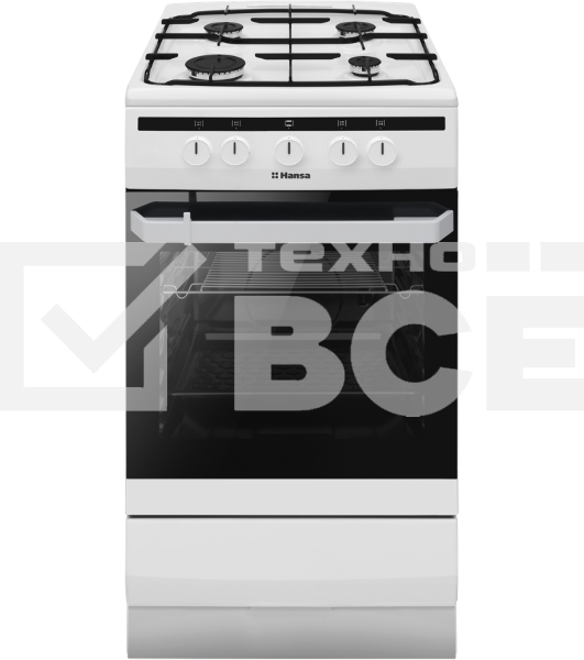 Плита газовая Hansa FCGW51001 белый, конфорок 4 шт, духовка 56 л, 50 см x 85 см x 60 см