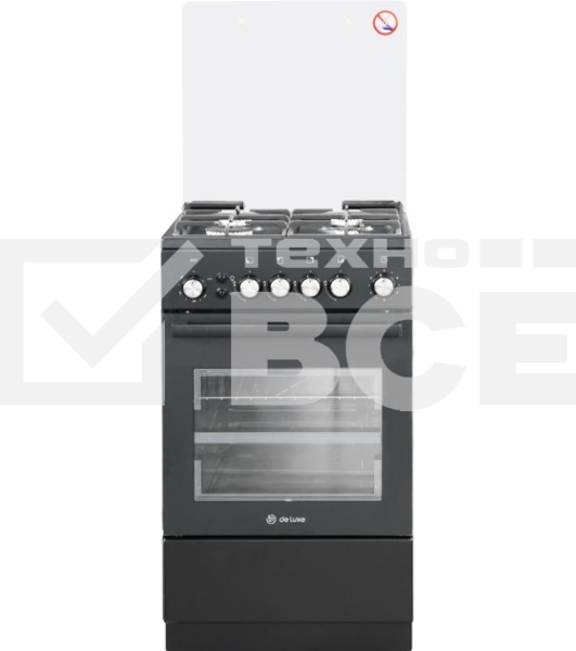 Плита Газовая De Luxe 5040.40г (кр) ЧР-015 черный (стеклянная крышка) реш.чугун