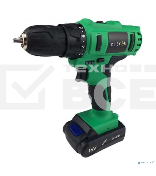 Дрель-шуруповерт Zitrek Greenpower 16-Li 063-4075, Аккумуляторная, 16В, 2 АКБ, Кейс