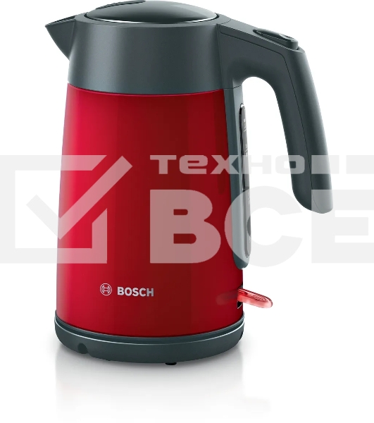 Чайник Bosch TWK7L464, 1.7л, 2400 Вт., нерж.сталь, покрытая эмалью, красный,шкала уровня воды