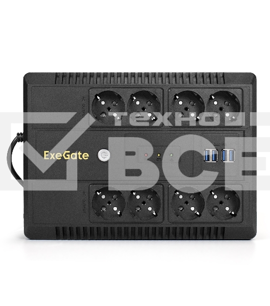 ИБП ExeGate NEO NNB-600.LED.AVR.8SH.CH <600VA/360W, LED, AVR, 8*Schuko, 4*USB-порта для зарядки, Black>