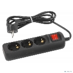 Удлинитель электрический ЭРА UX-3es-1,5m-B с заземлением с выключателем 3 розетки 1,5 м ПВС 3x0,75мм2 черный, фото 1